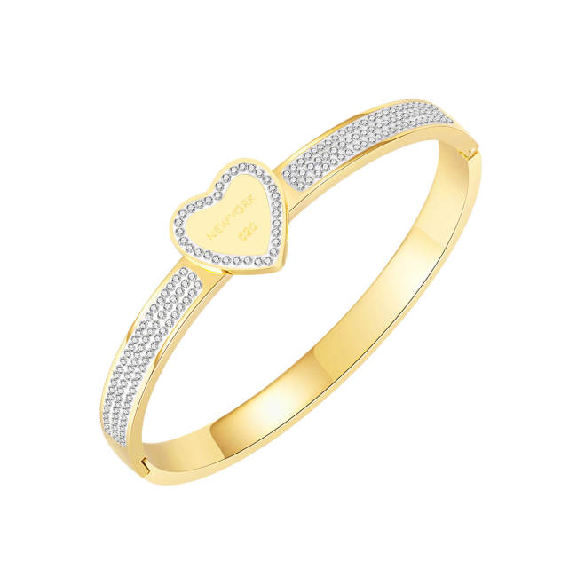 Wholesale Stainless Steel Three Rows CZ Heart Bangle