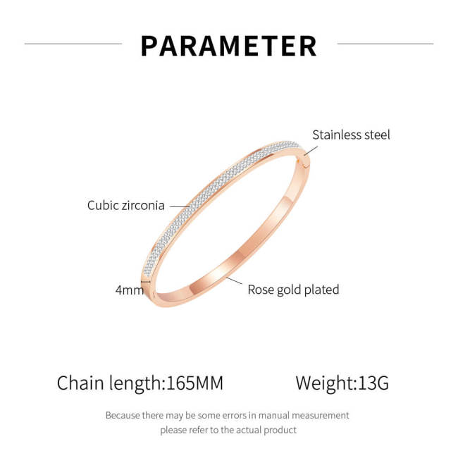Wholesale Stainless Steel Two Rows CZ Bangle