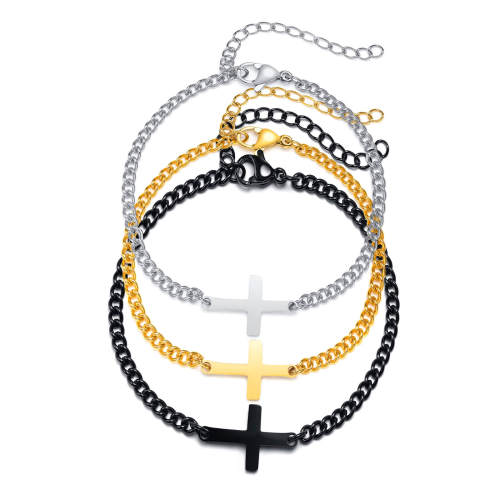 Wholesale Stainless Steel Women's Sideways Cross Bracelet