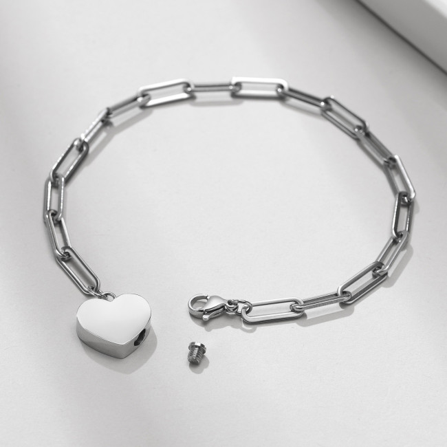 Wholesale Stainless Steel Heart Urn Paperclip Bracelet