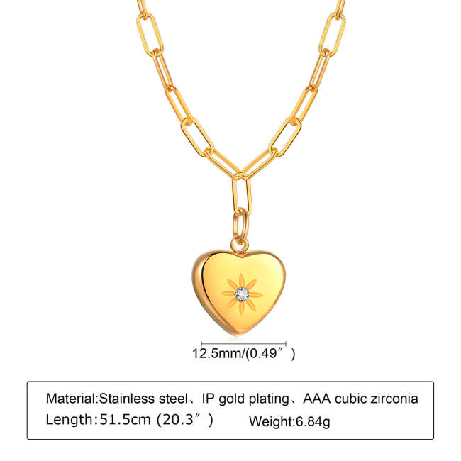 Wholesale Stainless Steel Paperclip Chain Heart Necklaces