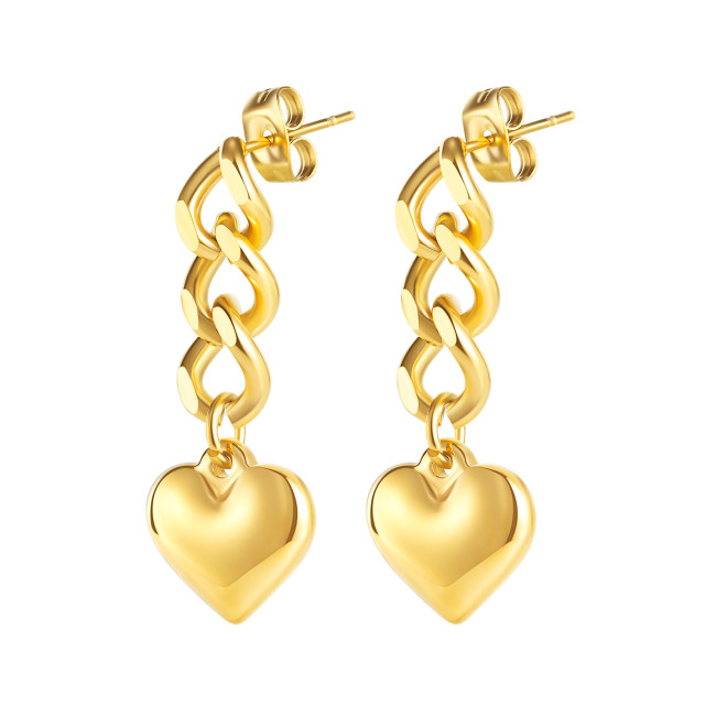 Wholesale Stainless Steel Heart Chain Drop Earrings