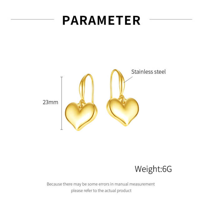 Wholesale Stainless Steel Puffed Heart Dangle Earrings