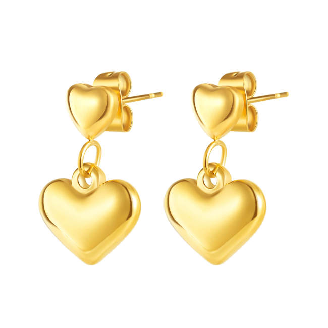 Wholesale Stainless Steel Puffed Heart Drop Stud Earrings
