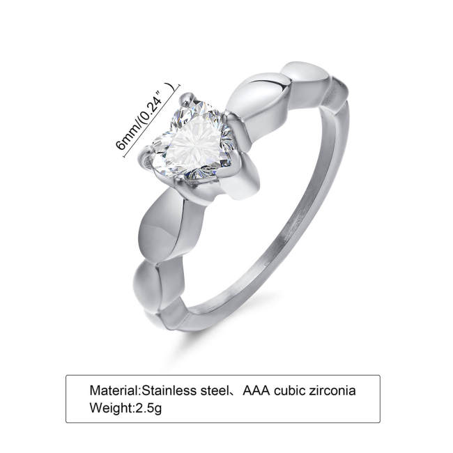 Wholesale Stainless Steel Heart Shape CZ Rings for Women