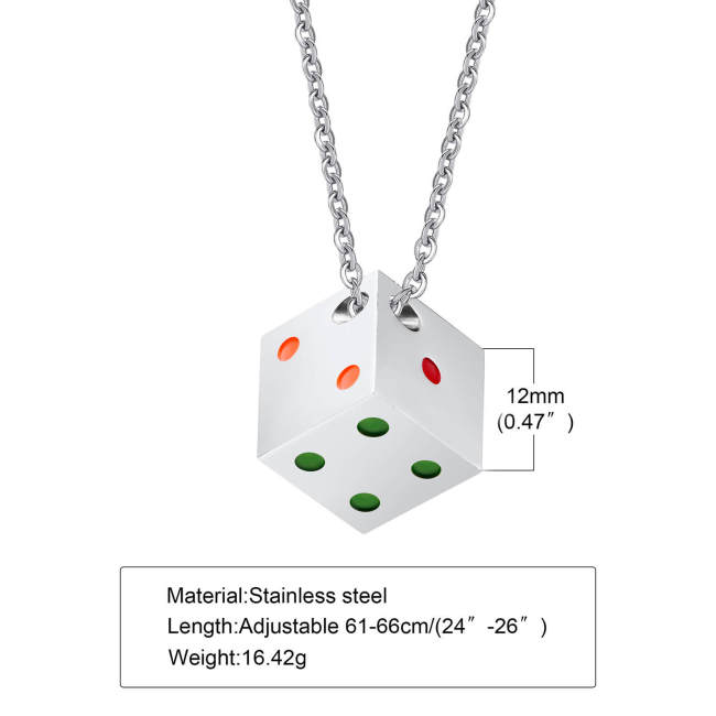 Wholesale Stainless Steel Rainbow Dice Pendant Necklaces