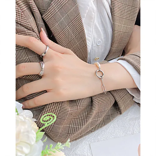 Wholesale Stainless Steel Half Pearl Half Paperclip Bracelet