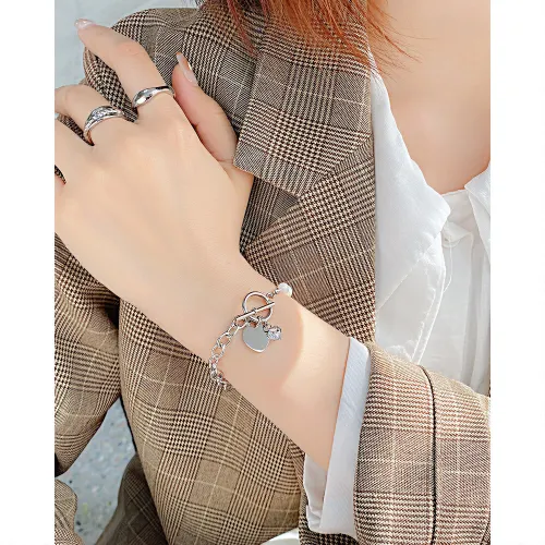 Wholesale Stainless Steel  Pearl & Link Chain T-bar Bracelets