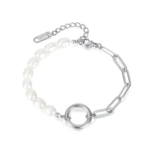 Wholesale Stainless Steel Half Pearl Half Paperclip Bracelet