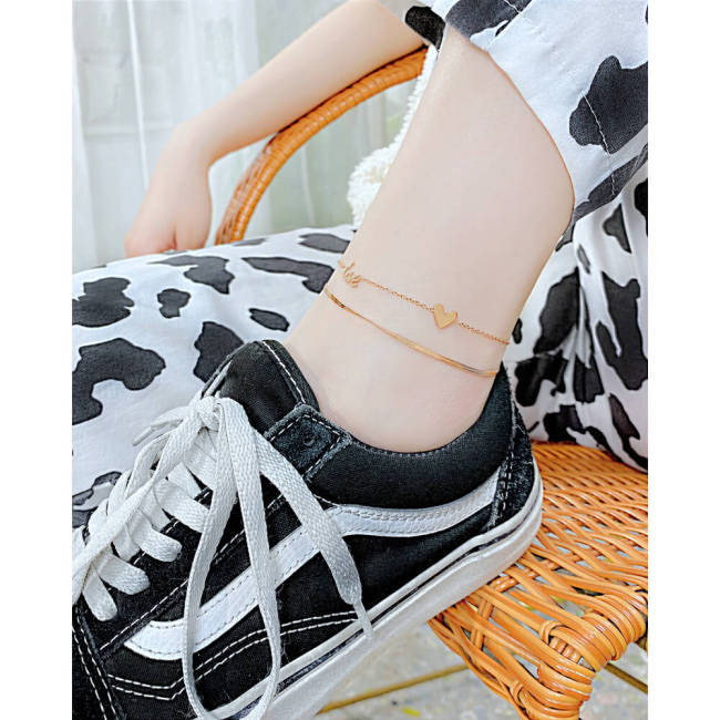 Wholesale Stainless Steel Snake Bone Chain Anklet with Heart