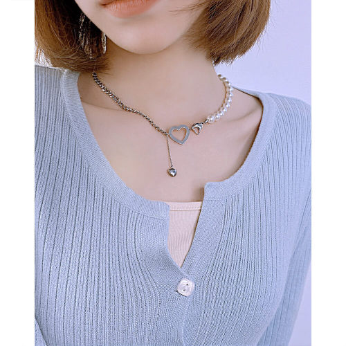 Wholesale Stainless Steel Women Heart Y Necklace