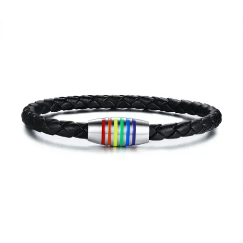 Wholesale Stainless Steel LGBT Leather Bracelet