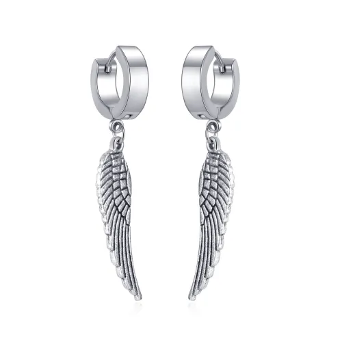 Wholesale Stainless Steel Huggie Earrings with Alloy Angel Wings