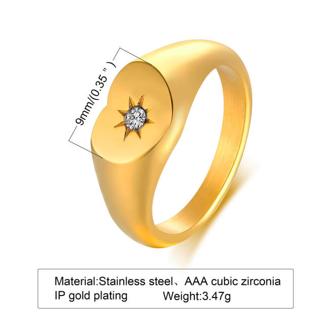 Wholesale Stainless Steel Heart Starburst Signet Ring