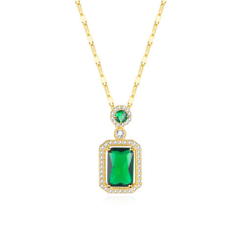 Wholesale Brass Necklace with Square Green CZ