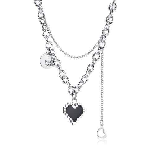Wholesale Stainless Steel Black Mosaic Heart Multi-layer Necklaces