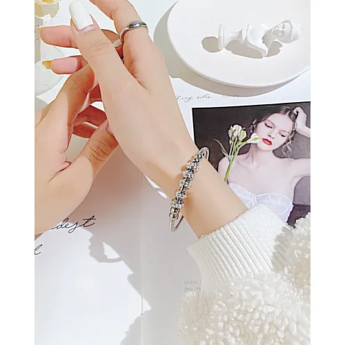 Wholesale Stainless Steel Charming CZ Beads Bangle