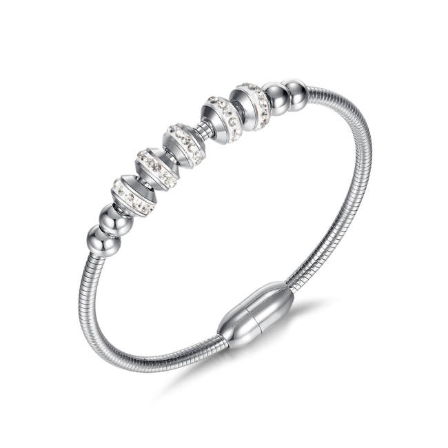 Wholesale Stainless Steel Charming CZ Beads Bangle