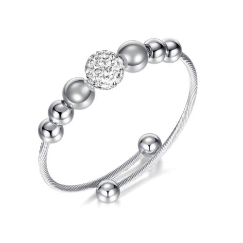 Wholesale Stainless Steel Beads Cable Wire Bangle for Women