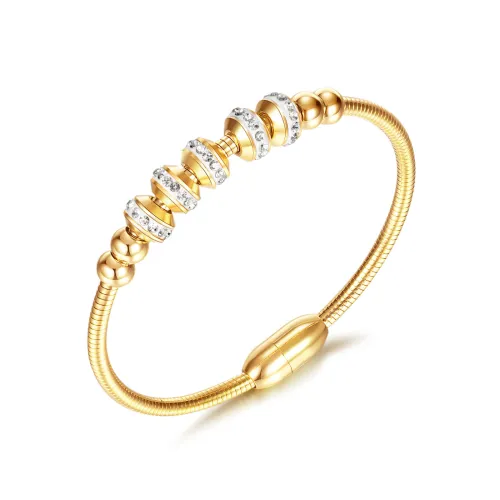 Wholesale Stainless Steel Charming CZ Beads Bangle