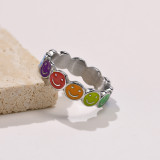 Wholesale Stainless Steel Rainbow Smile Face Ring