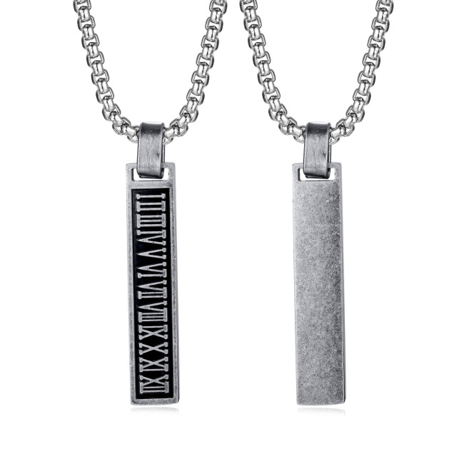 Wholesale Stainless Steel Engraved Roman Numeral Bar Necklace