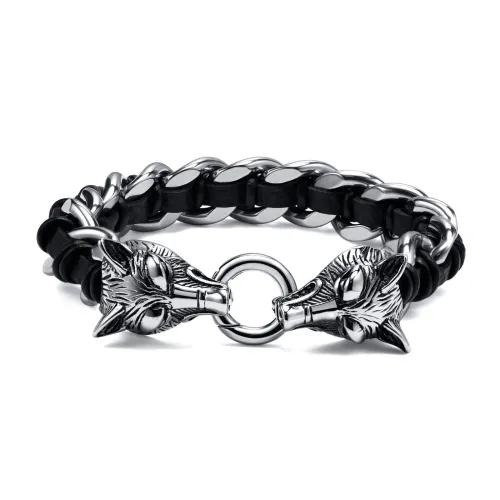 Wholesale Stainless Steel Braided Leather Cuban Link Bracelet
