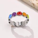 Wholesale Stainless Steel Rainbow Smile Face Ring
