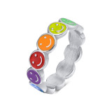 Wholesale Stainless Steel Rainbow Smile Face Ring