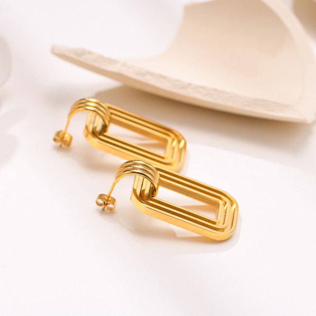 Wholesale Stainless Steel Gold Rectangular Drop Stud Earrings