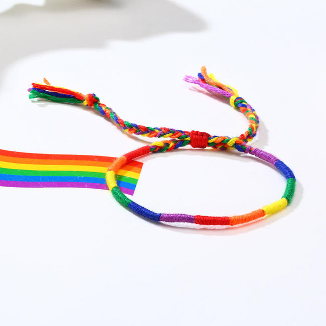 Wholesale Narrow Cord Rainbow Braided Bracelet
