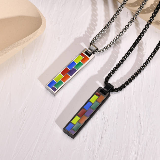 Wholesale Stainless Steel Rainbow Mosaic Bar Pendant