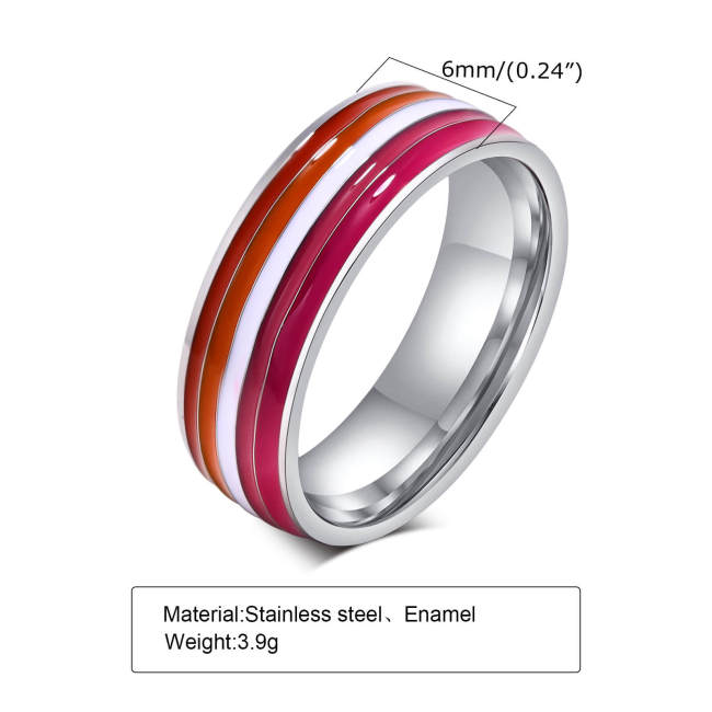 Wholesale Stainless Steel Rainbow Enamel Band Ring