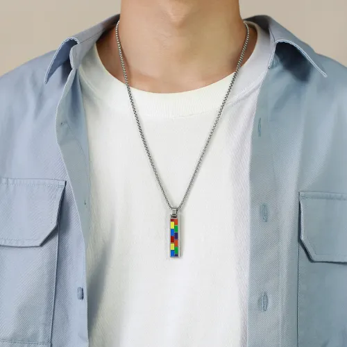 Wholesale Stainless Steel Rainbow Mosaic Bar Pendant