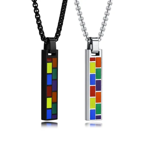 Wholesale Stainless Steel Rainbow Mosaic Bar Pendant