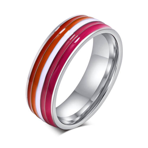 Wholesale Stainless Steel Rainbow Enamel Band Ring