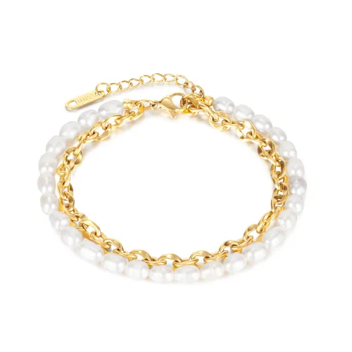 Wholesale Stainless Steel Pearls & Coffee Bean Bracelet