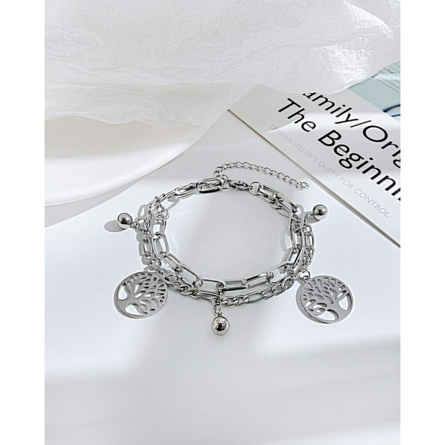 Wholesale Stainless Steel Multilayer Bracelet with Hollow Tree of Life