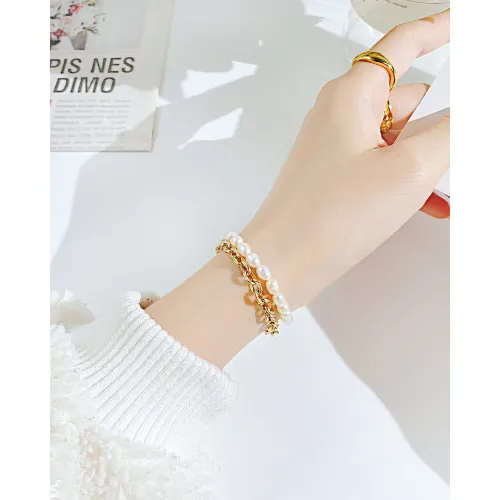 Wholesale Stainless Steel Pearls & Coffee Bean Bracelet