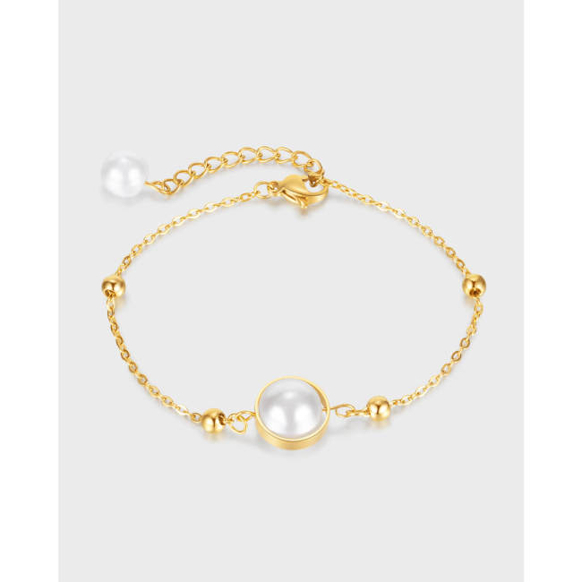 Wholesale Stainless Steel Charming Pearl Link Chain Bracelet