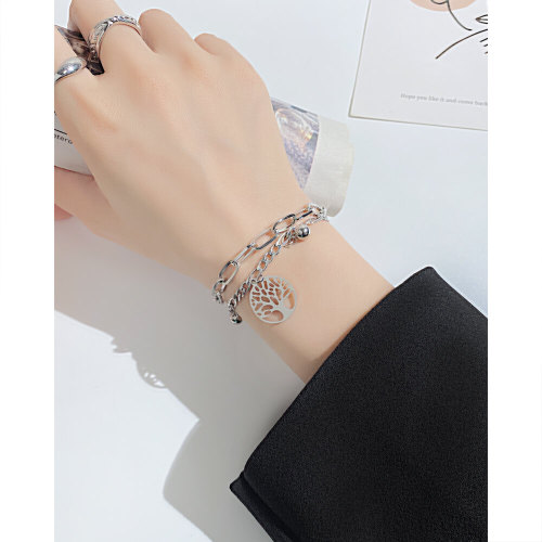Wholesale Stainless Steel Multilayer Bracelet with Hollow Tree of Life