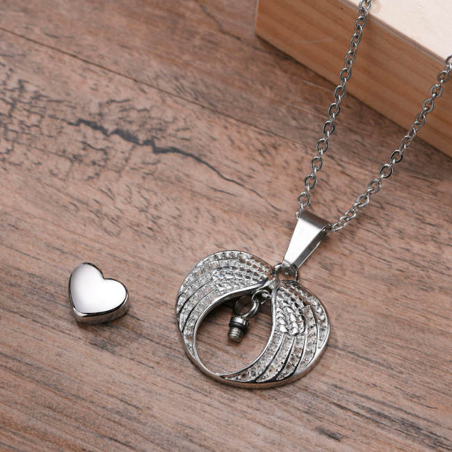 Wholesale Stainless Steel Angel Wings & Heart Cremation Pendant