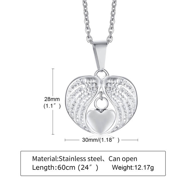 Wholesale Stainless Steel Angel Wings & Heart Cremation Pendant