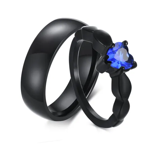 Wholesale Stainless Steel Bling Black Couple Rings