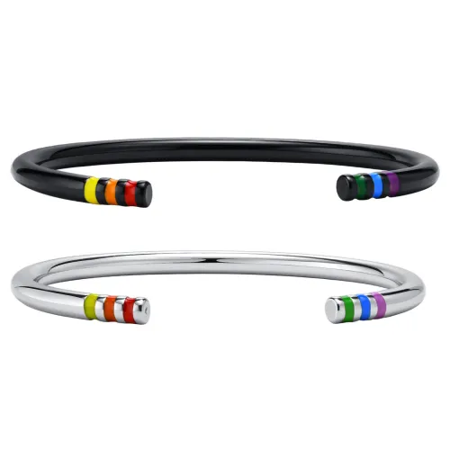 Wholesale Stainless Steel Unique Open Design Rainbow Bangle
