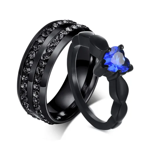 Wholesale Stainless Steel Bling Black Couple Rings