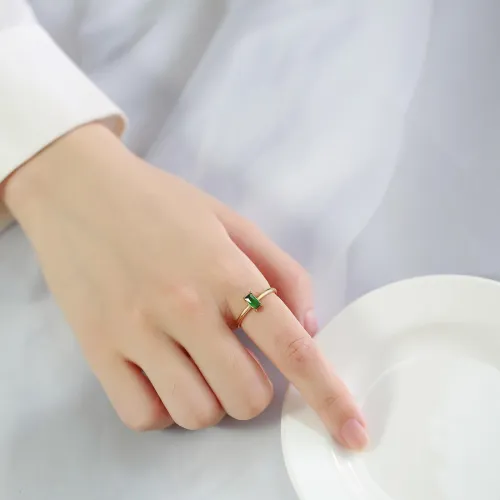 Wholesale Stainless Steel Women Ring with Rectangular CZ