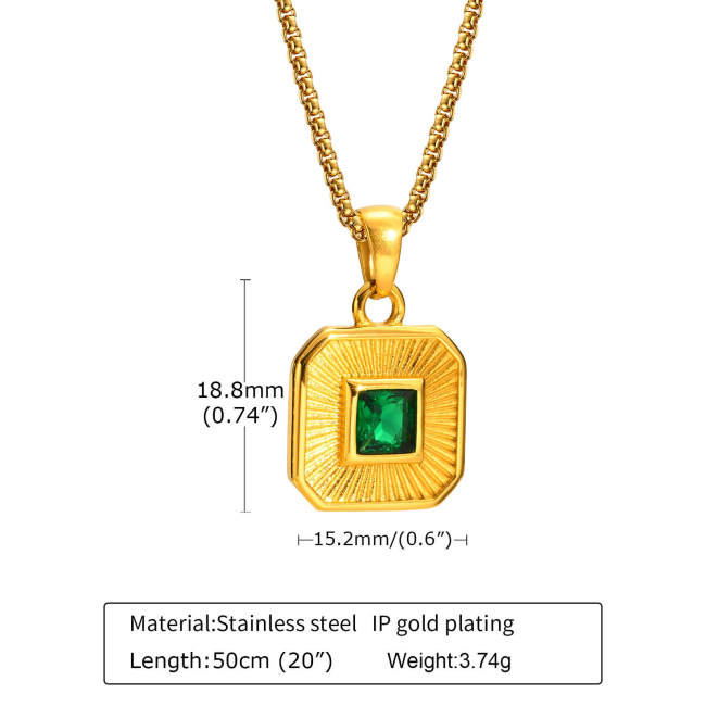 Wholesale Stainless Steel Square Pendant with Green CZ