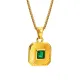 Wholesale Stainless Steel Square Pendant with Green CZ