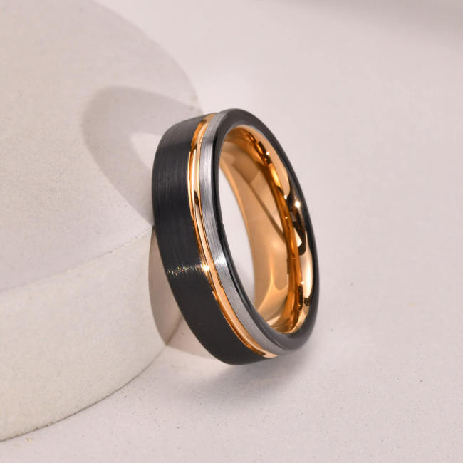 Wholesale Unique Three-tone Tungsten Ring